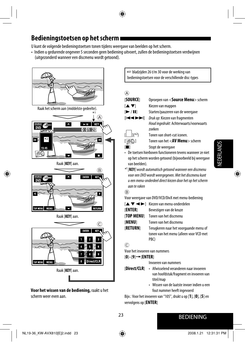 Bedieningstoetsen op het scherm, Bediening, Nederlands | JVC KW-AVX810 User Manual | Page 269 / 331