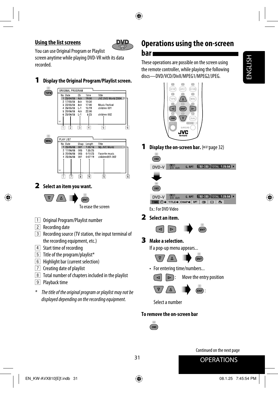 Operations using the on-screen bar | JVC KW-AVX810 User Manual | Page 31 / 331