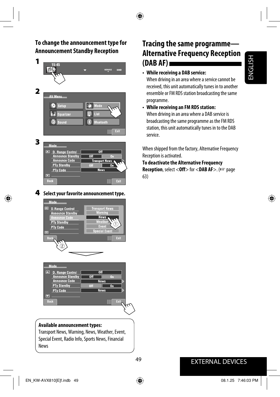 External devices english | JVC KW-AVX810 User Manual | Page 49 / 331
