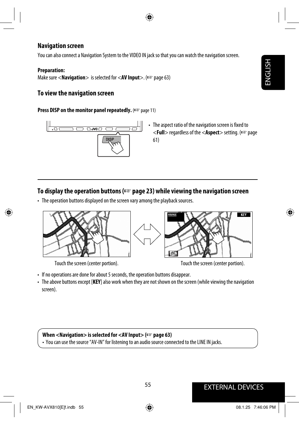 External devices english, Navigation screen | JVC KW-AVX810 User Manual | Page 55 / 331