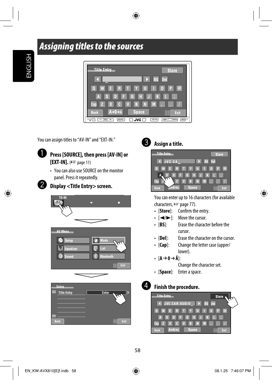 Assigning titles to the sources, English | JVC KW-AVX810 User Manual | Page 58 / 331