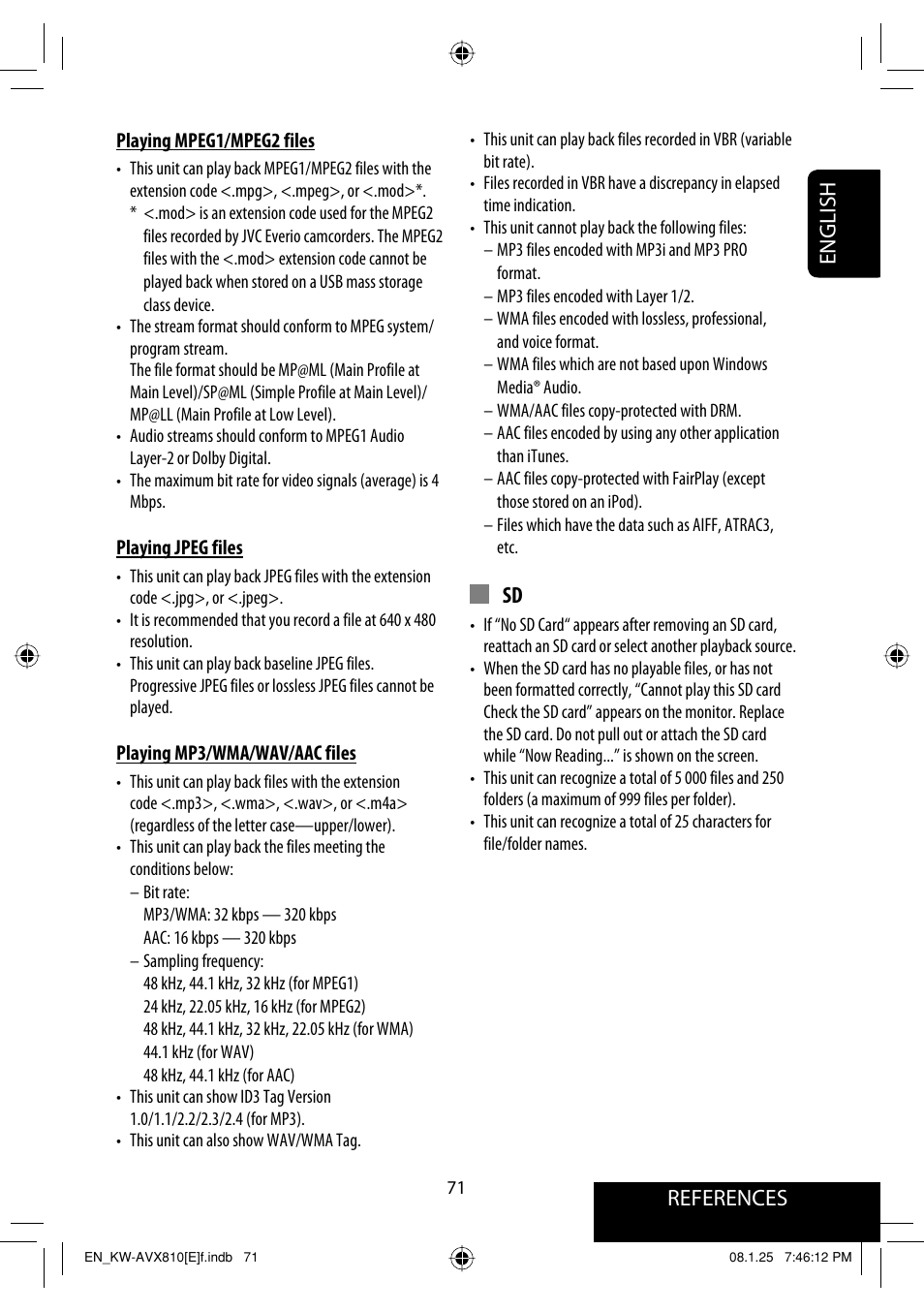 References english | JVC KW-AVX810 User Manual | Page 71 / 331