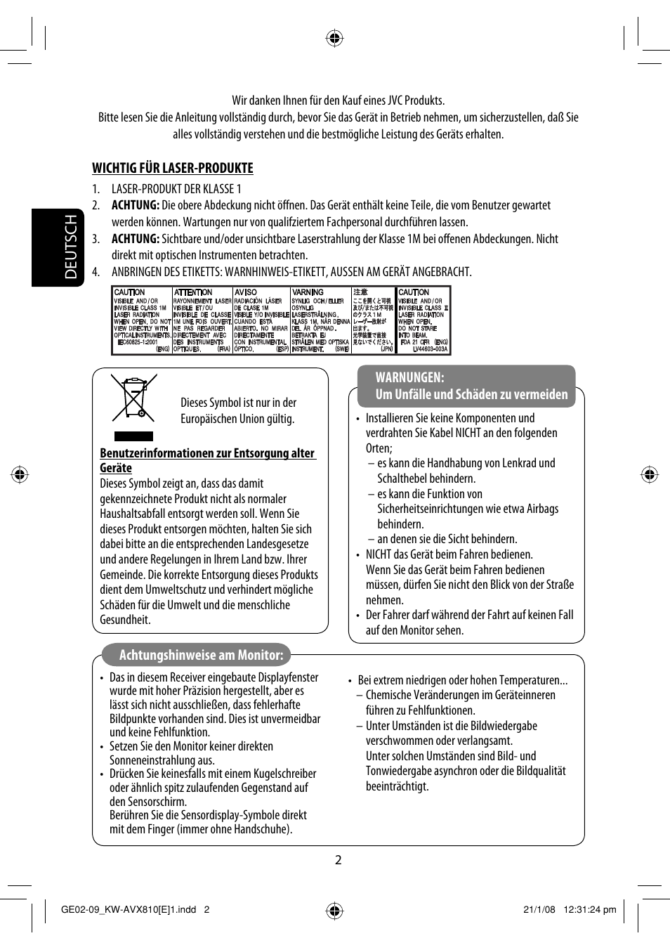 Deutsch | JVC KW-AVX810 User Manual | Page 84 / 331