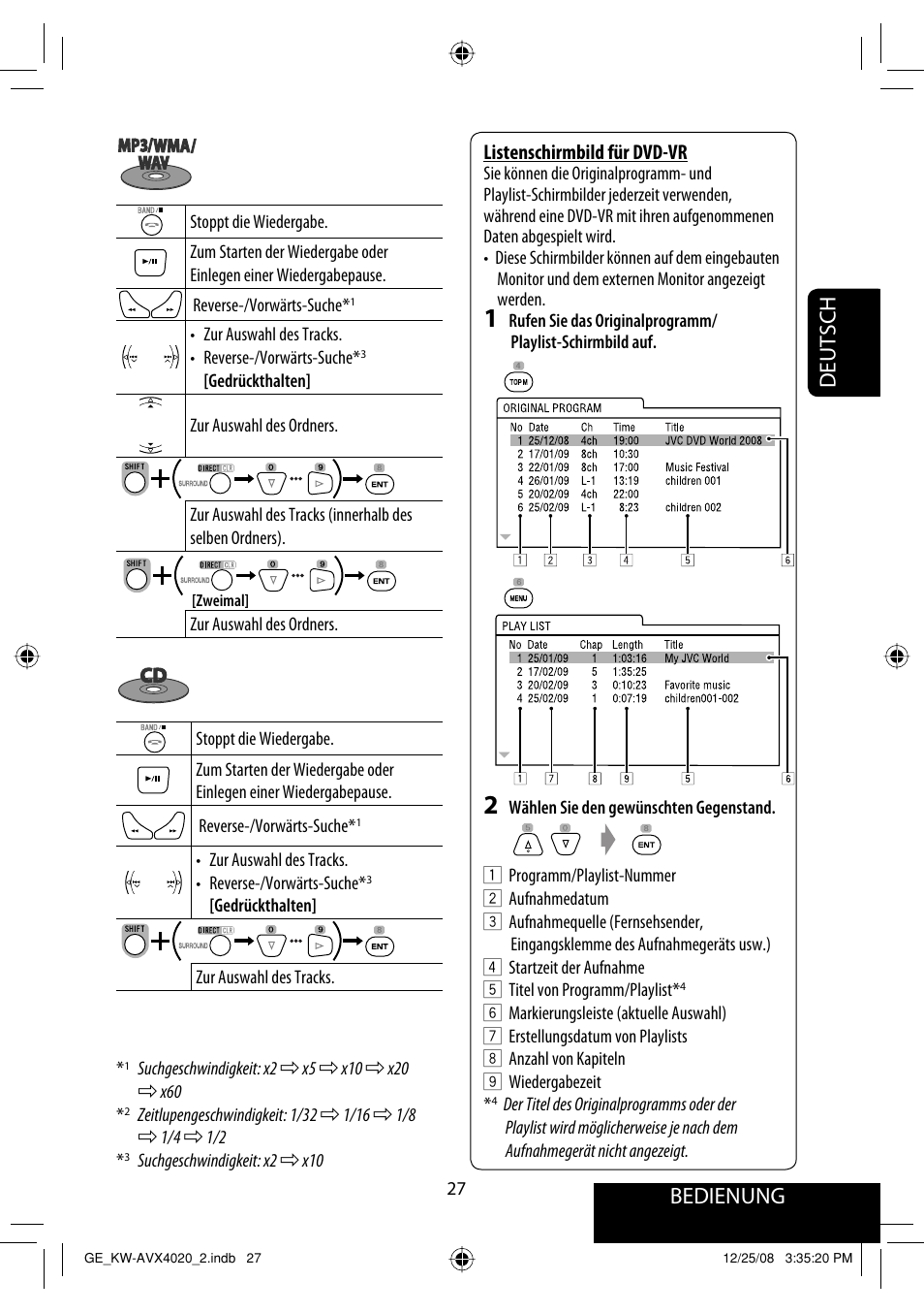 Bedienung, Deutsch | JVC KD-AVX40 User Manual | Page 101 / 292