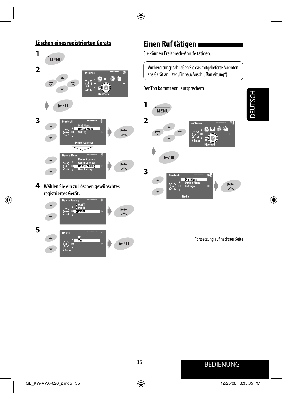 Einen ruf tätigen | JVC KD-AVX40 User Manual | Page 109 / 292