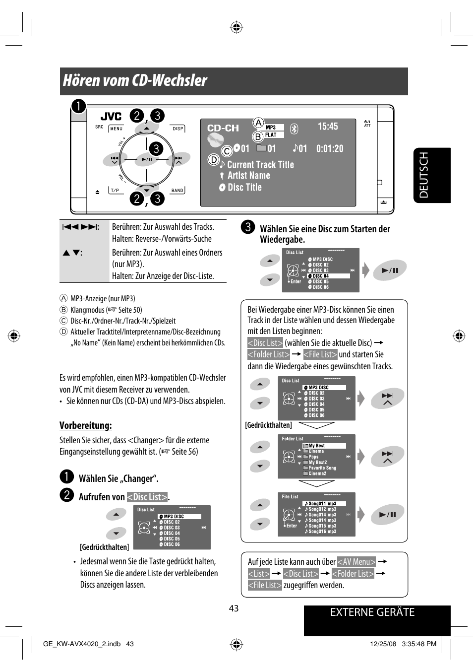 Hören vom cd-wechsler | JVC KD-AVX40 User Manual | Page 117 / 292