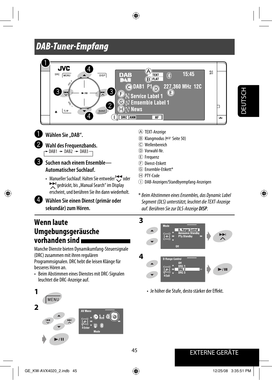 Dab-tuner-empfang, Wenn laute umgebungsgeräusche vorhanden sind | JVC KD-AVX40 User Manual | Page 119 / 292