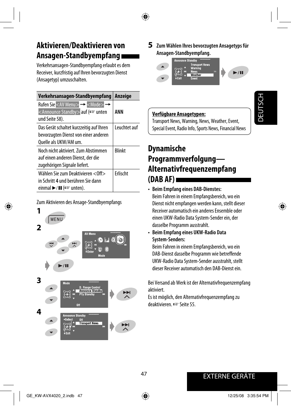 Aktivieren/deaktivieren von ansagen-standbyempfang | JVC KD-AVX40 User Manual | Page 121 / 292