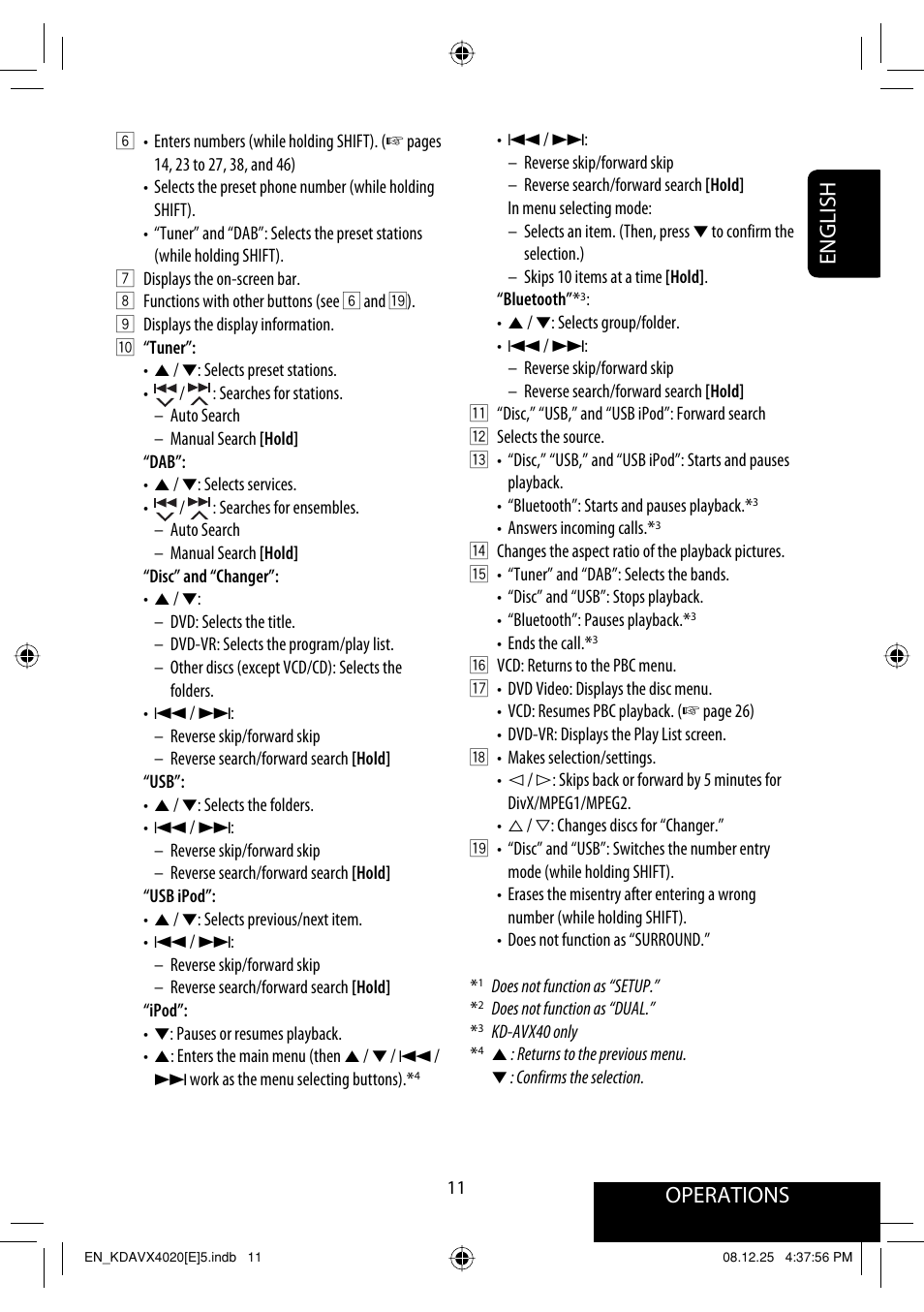 Operations, English | JVC KD-AVX40 User Manual | Page 13 / 292