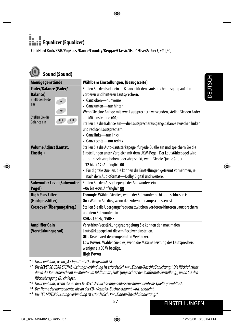 Einstellungen, Deutsch equalizer (equalizer), Sound (sound) | JVC KD-AVX40 User Manual | Page 131 / 292