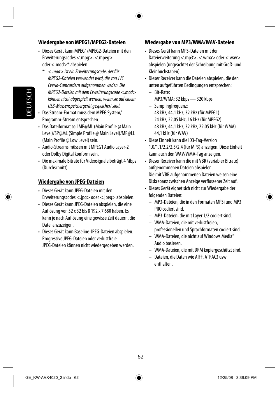 Deutsch | JVC KD-AVX40 User Manual | Page 136 / 292