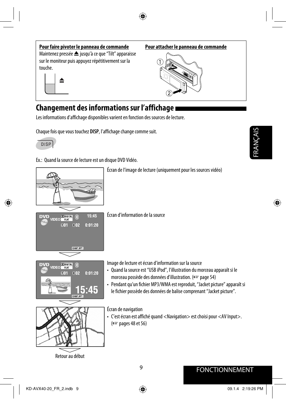 Changement des informations sur l’affichage, Fonctionnement, Français | JVC KD-AVX40 User Manual | Page 155 / 292