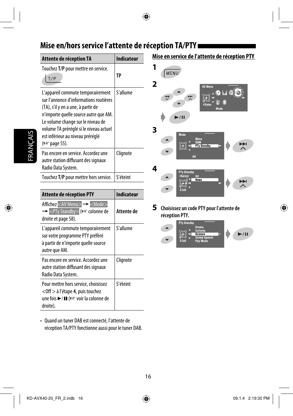 Mise en/hors service l’attente de réception ta/pty | JVC KD-AVX40 User Manual | Page 162 / 292