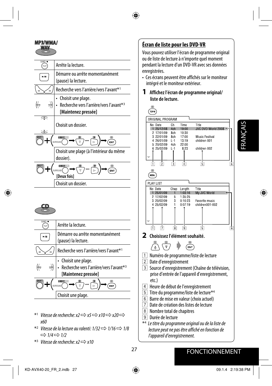 Fonctionnement, Français | JVC KD-AVX40 User Manual | Page 173 / 292