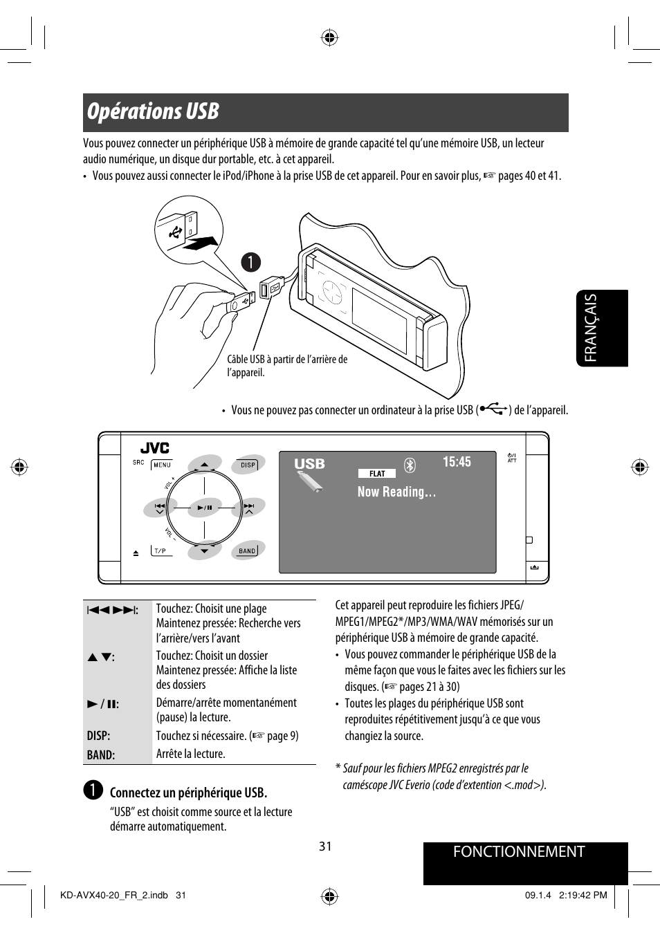 Opérations usb, Fonctionnement, Français | JVC KD-AVX40 User Manual | Page 177 / 292