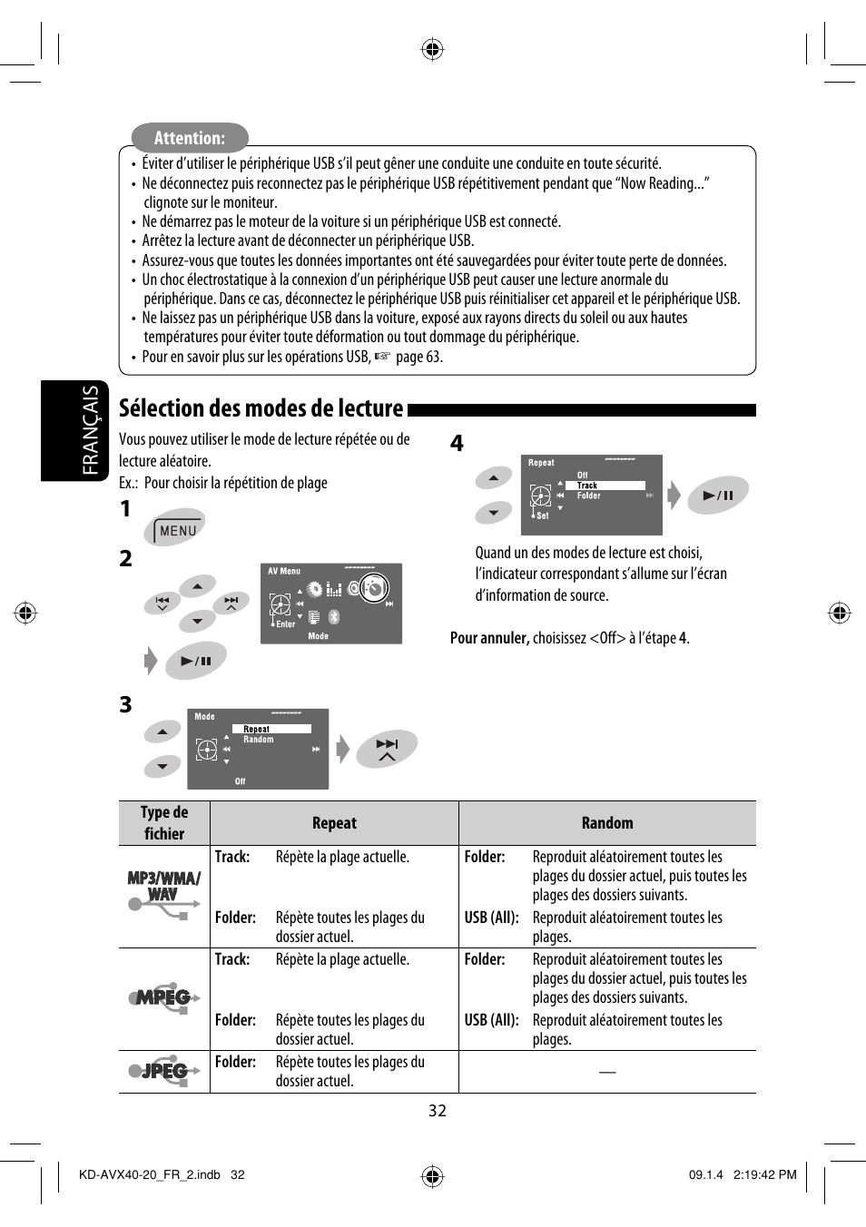 Sélection des modes de lecture, Français | JVC KD-AVX40 User Manual | Page 178 / 292