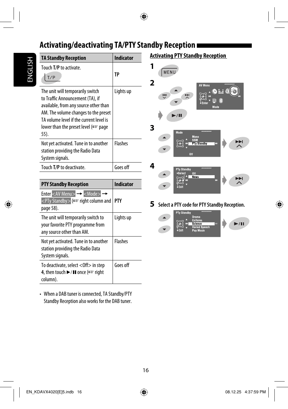 Activating/deactivating ta/pty standby reception | JVC KD-AVX40 User Manual | Page 18 / 292