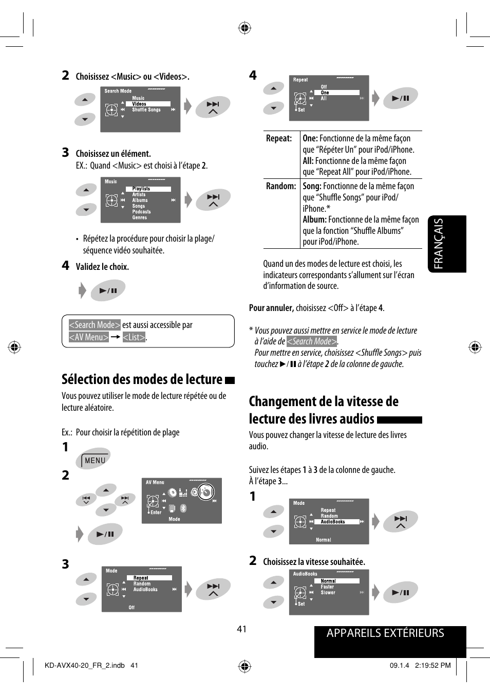 Sélection des modes de lecture | JVC KD-AVX40 User Manual | Page 187 / 292
