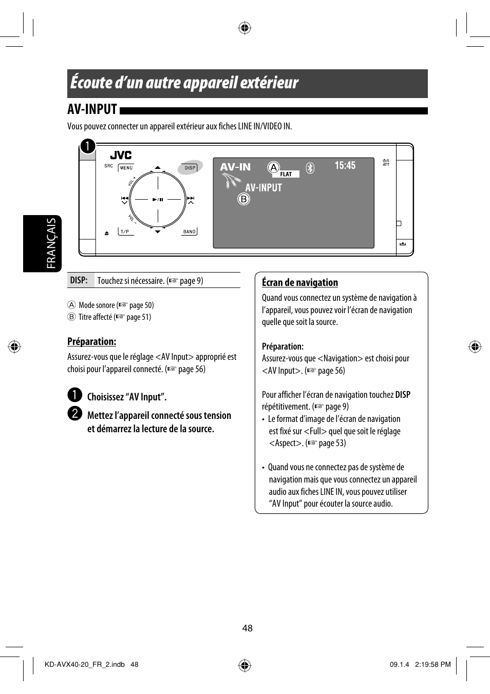 Écoute d’un autre appareil extérieur, Av-input | JVC KD-AVX40 User Manual | Page 194 / 292