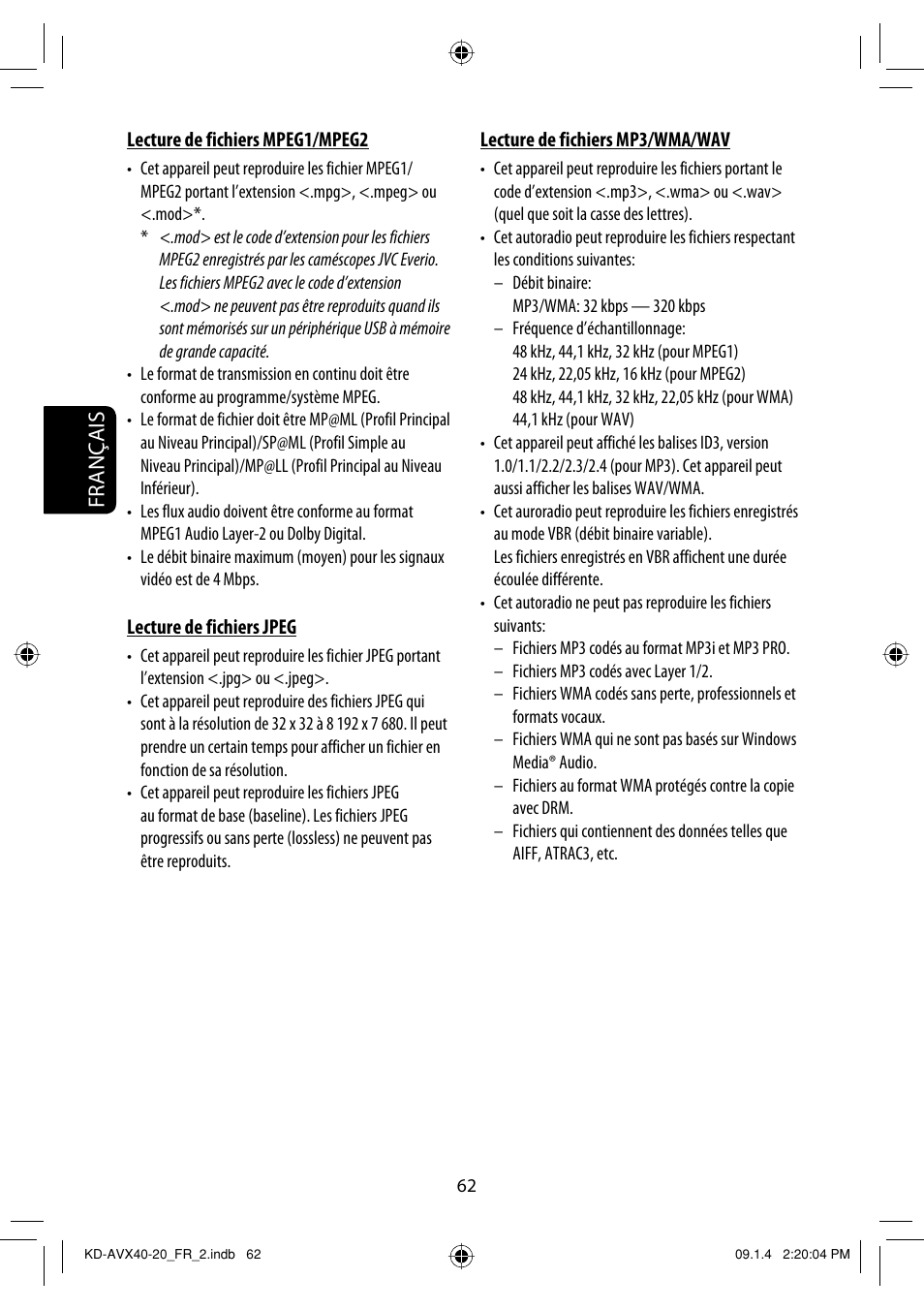 Français | JVC KD-AVX40 User Manual | Page 208 / 292