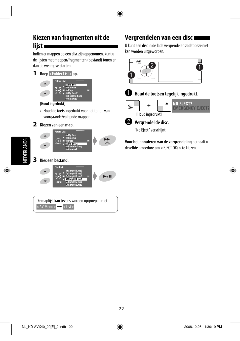 Kiezen van fragmenten uit de lijst, Vergrendelen van een disc | JVC KD-AVX40 User Manual | Page 240 / 292