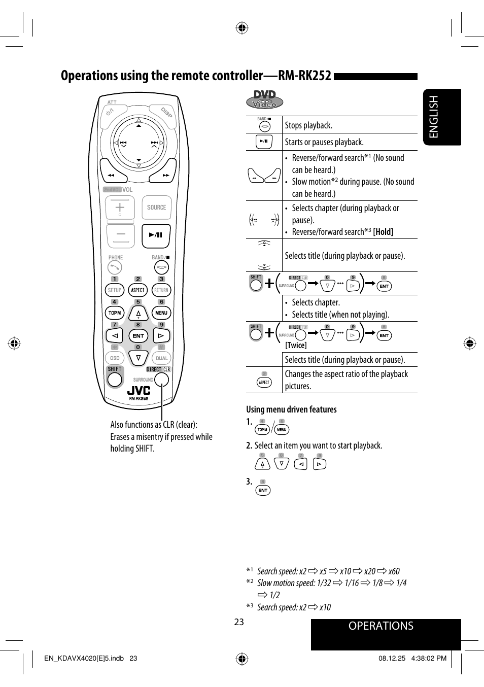 Operations using the remote controller—rm-rk252, Operations, English | JVC KD-AVX40 User Manual | Page 25 / 292