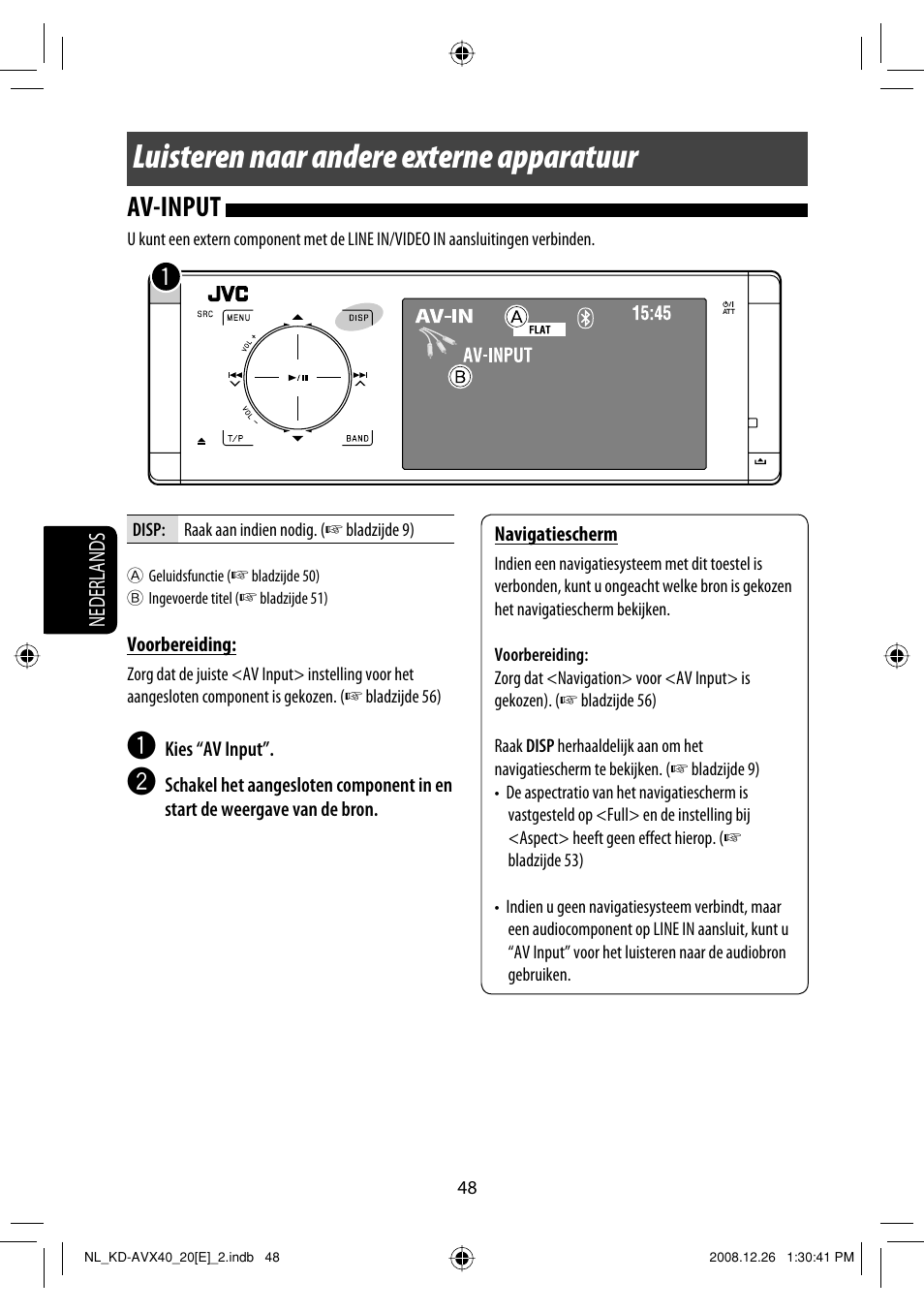 Luisteren naar andere externe apparatuur, Av-input | JVC KD-AVX40 User Manual | Page 266 / 292