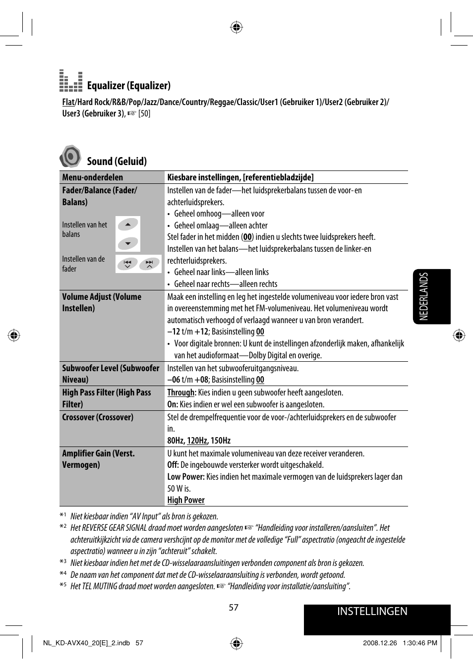 Instellingen, Nederlands equalizer (equalizer), Sound (geluid) | JVC KD-AVX40 User Manual | Page 275 / 292
