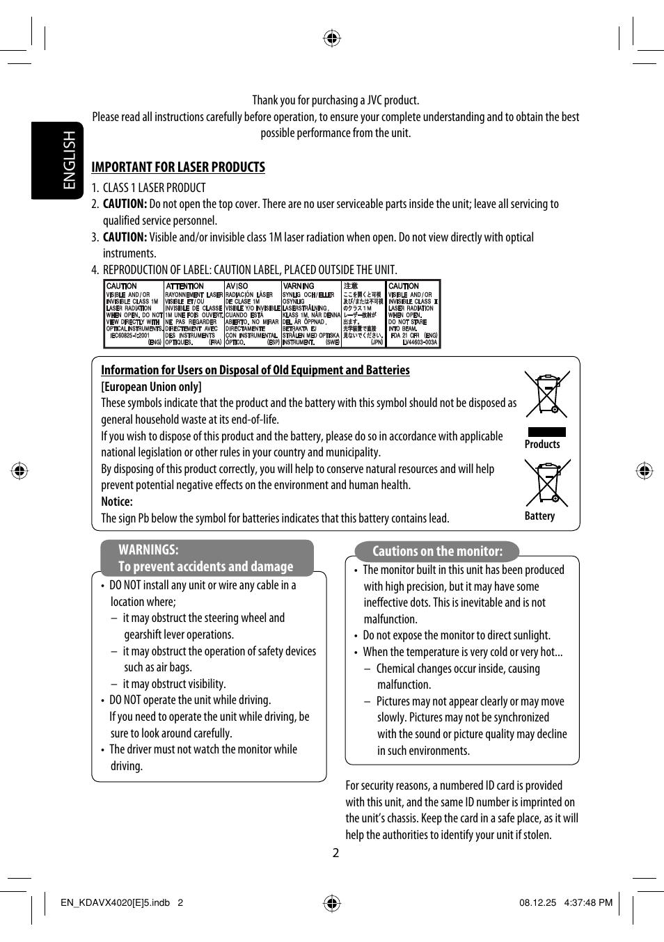 English | JVC KD-AVX40 User Manual | Page 4 / 292