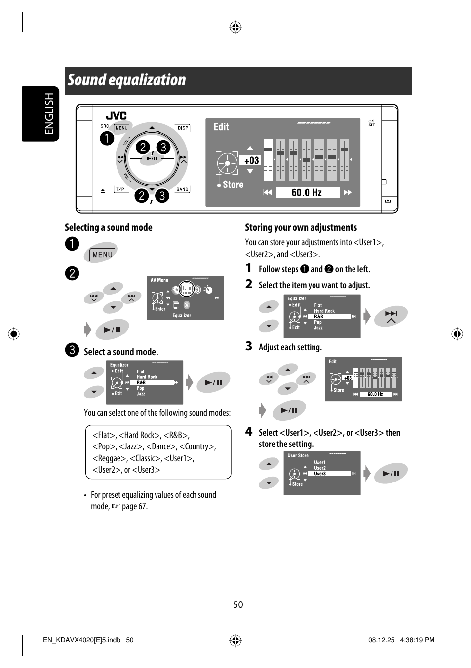 Settings, Sound equalization | JVC KD-AVX40 User Manual | Page 52 / 292
