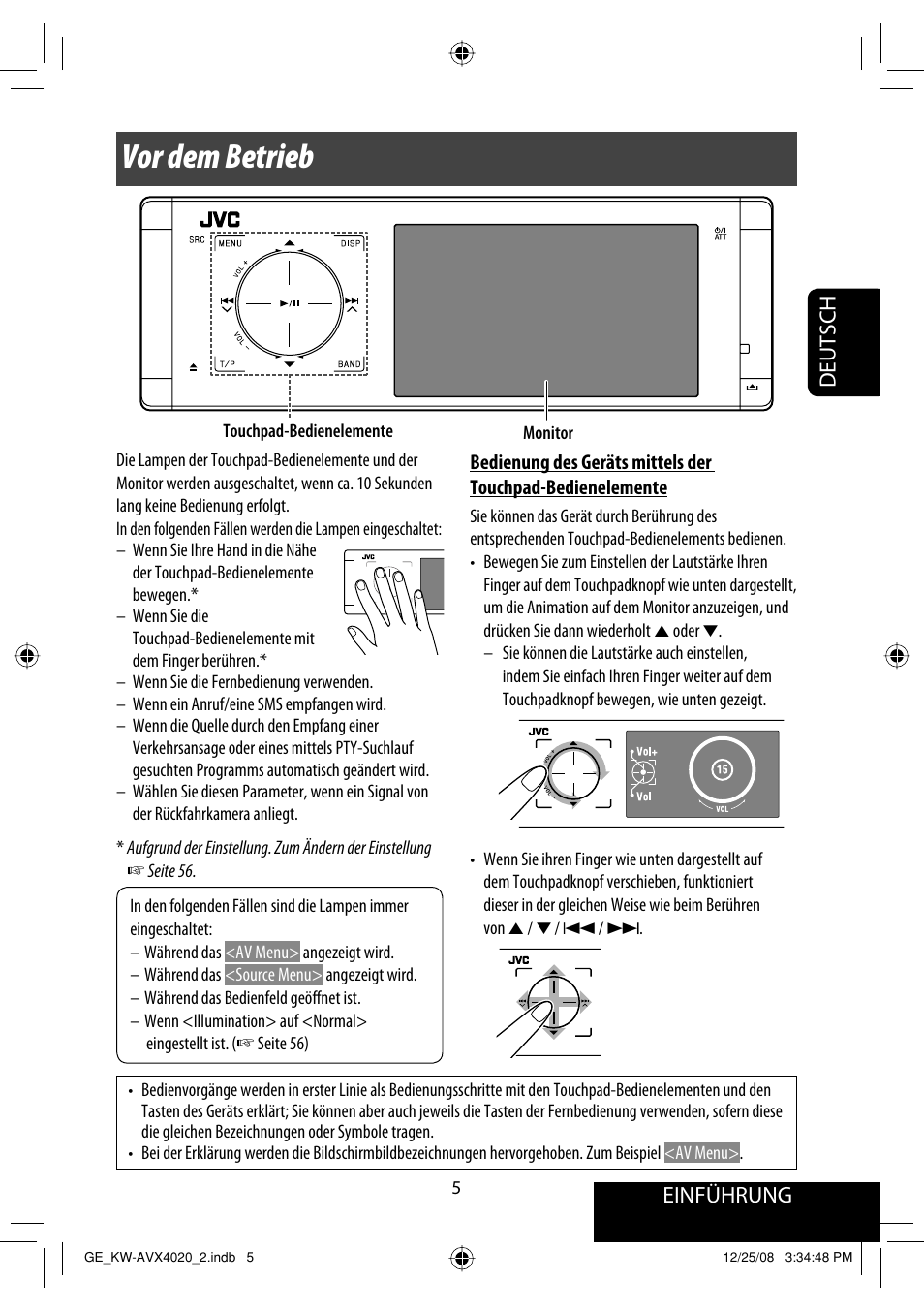 Vor dem betrieb, Einführung, Deutsch | JVC KD-AVX40 User Manual | Page 79 / 292