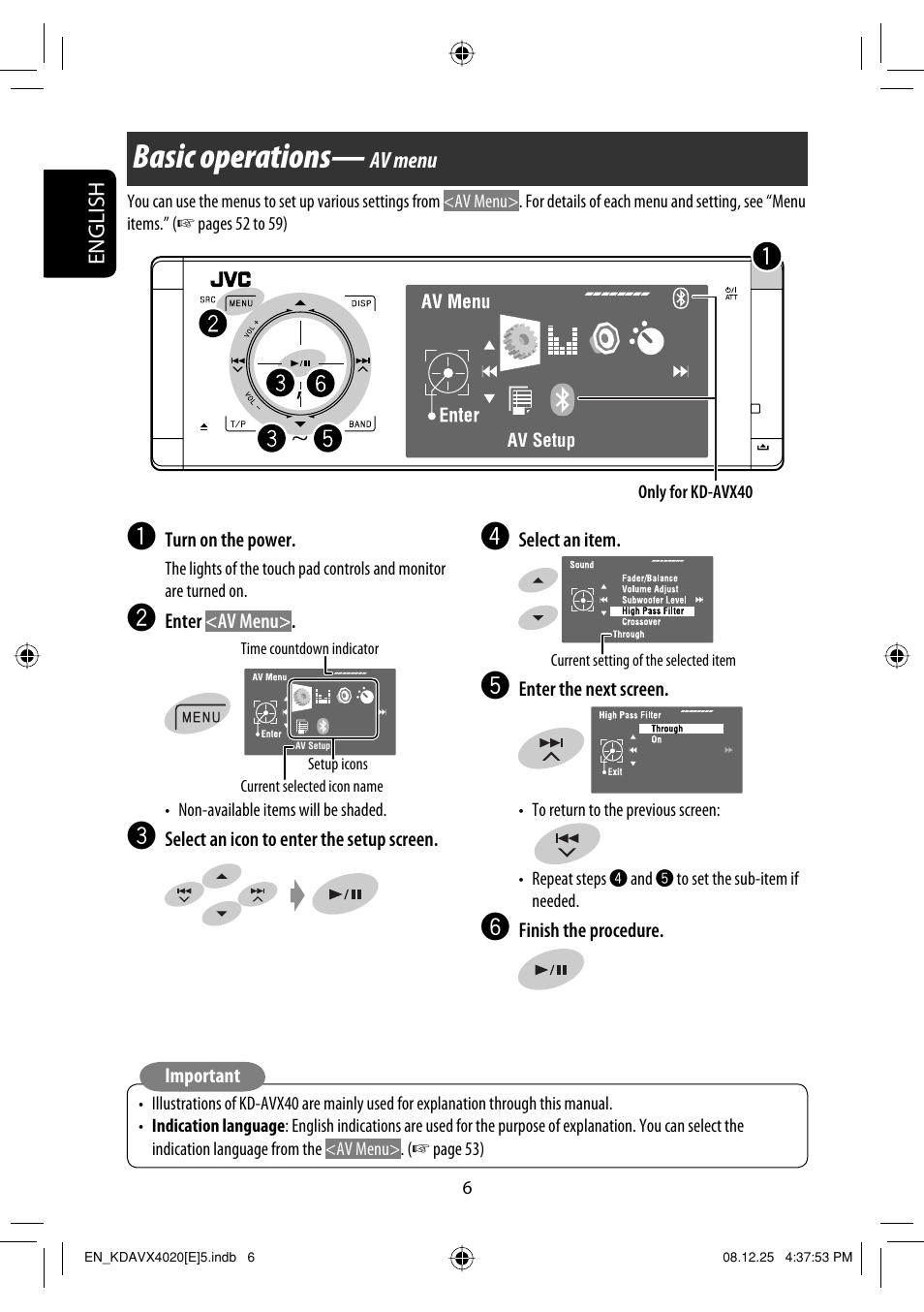 Operations, Basic operations— av menu, Basic operations | JVC KD-AVX40 User Manual | Page 8 / 292