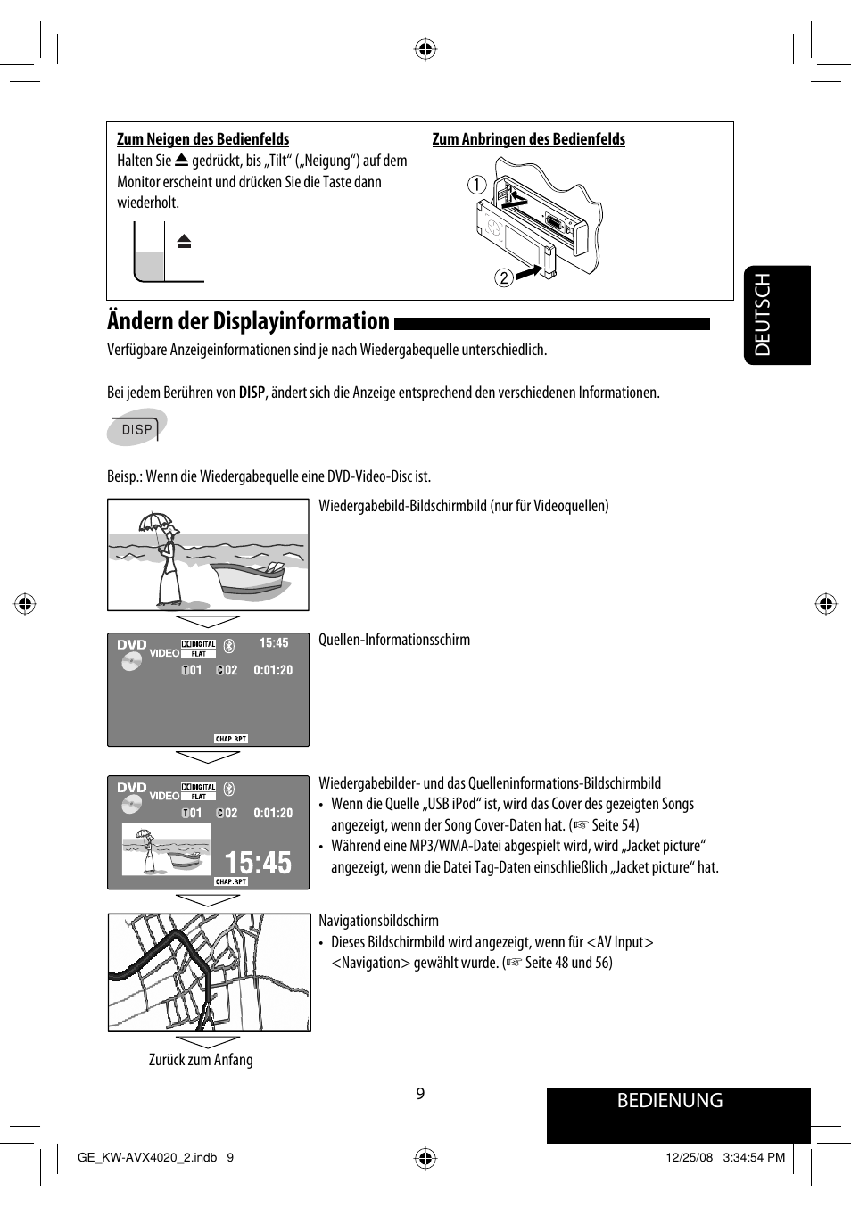 Ändern der displayinformation, Bedienung, Deutsch | JVC KD-AVX40 User Manual | Page 83 / 292