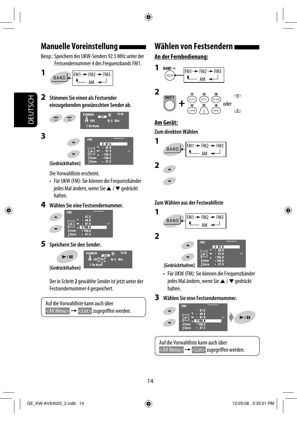 Manuelle voreinstellung, Wählen von festsendern | JVC KD-AVX40 User Manual | Page 88 / 292
