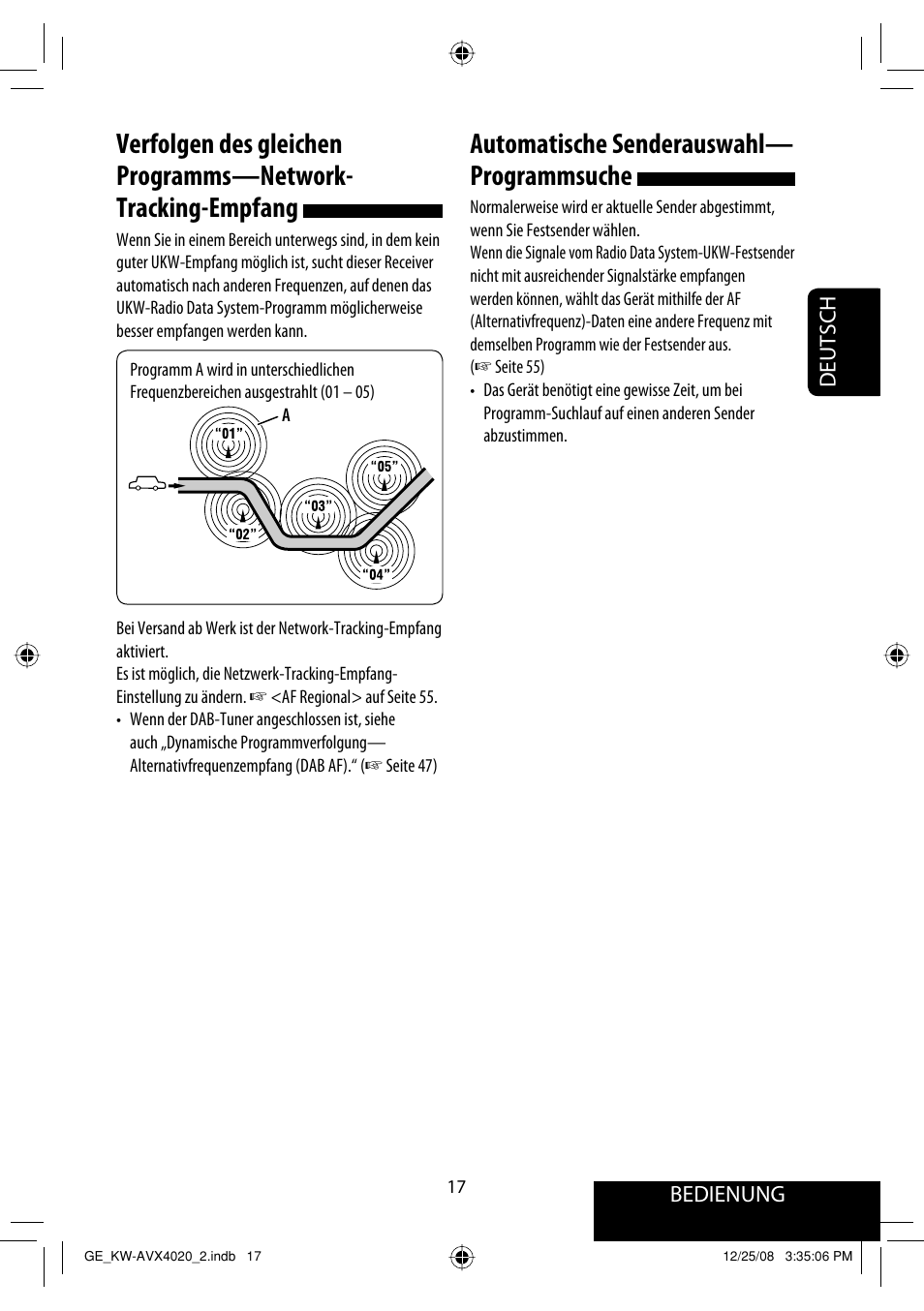 Automatische senderauswahl— programmsuche, Bedienung, Deutsch | JVC KD-AVX40 User Manual | Page 91 / 292