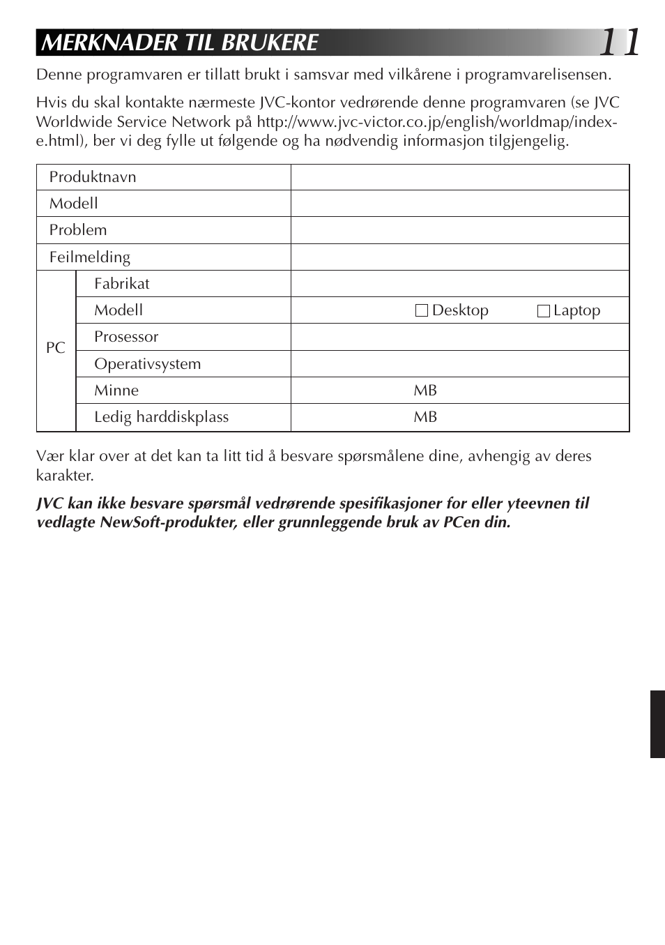 Merknader til brukere | JVC GR-DVL300 User Manual | Page 101 / 124