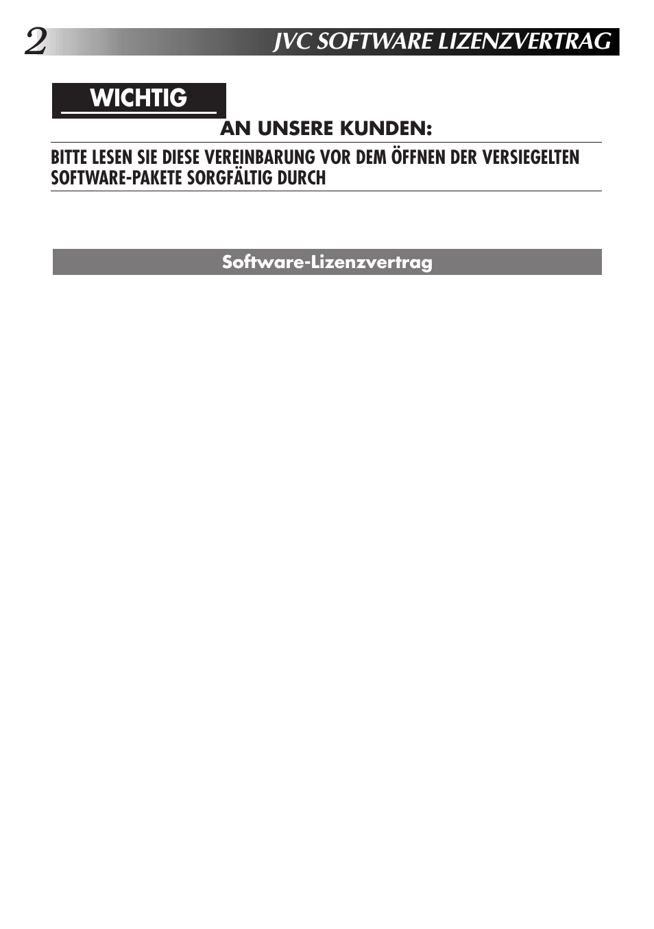 Jvc software lizenzvertrag, Wichtig | JVC GR-DVL300 User Manual | Page 12 / 124