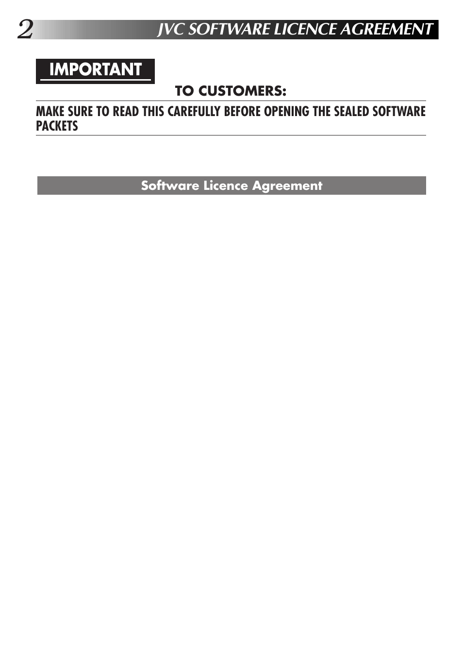 Jvc software licence agreement, Important | JVC GR-DVL300 User Manual | Page 2 / 124