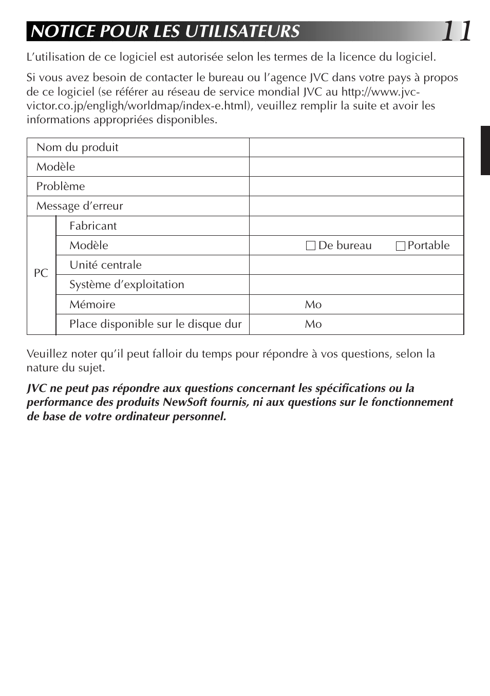 Notice pour les utilisateurs | JVC GR-DVL300 User Manual | Page 31 / 124