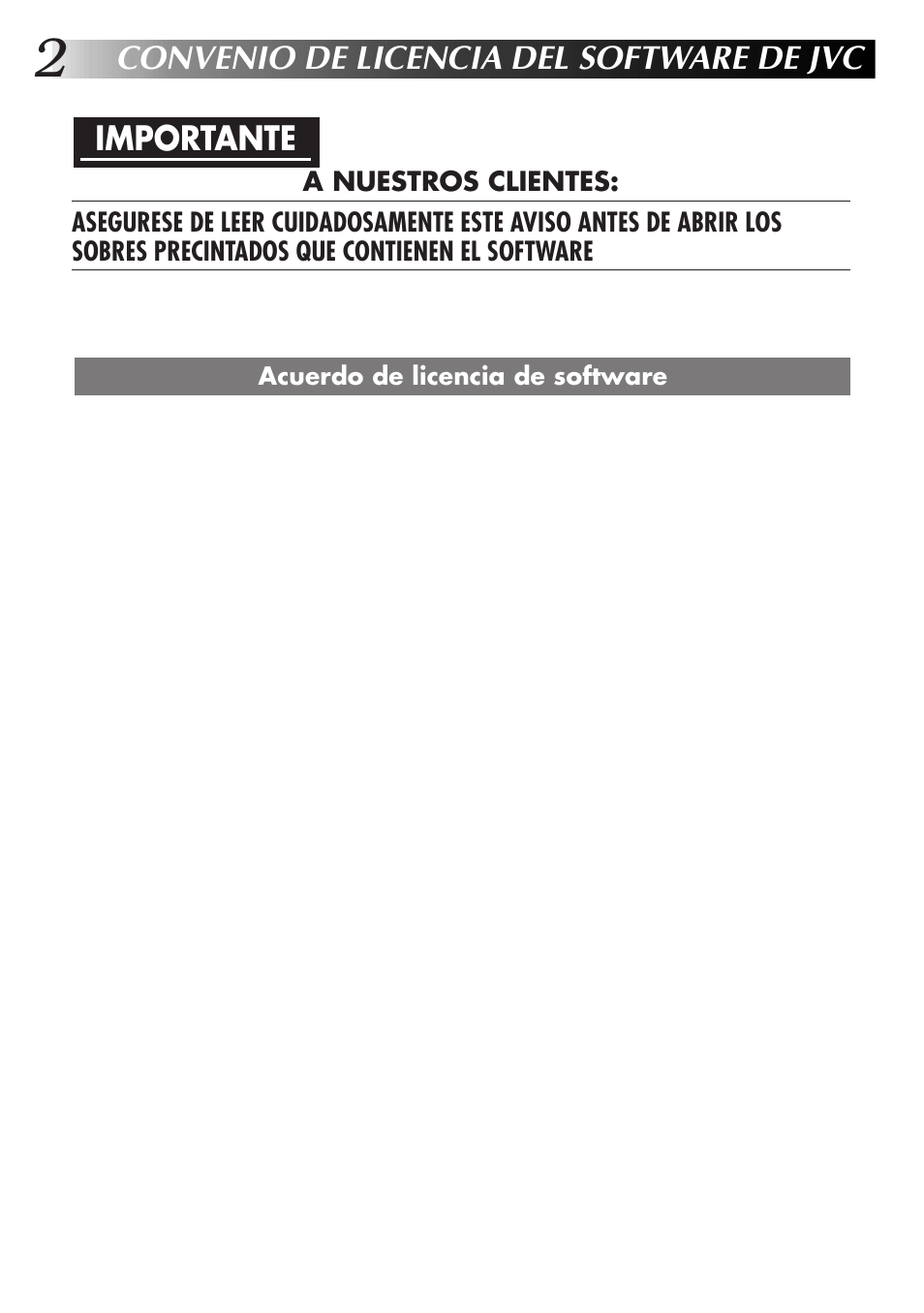 Convenio de licencia del software de jvc, Importante | JVC GR-DVL300 User Manual | Page 42 / 124