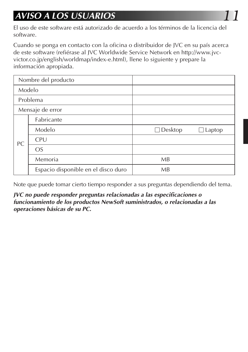 Aviso a los usuarios | JVC GR-DVL300 User Manual | Page 51 / 124