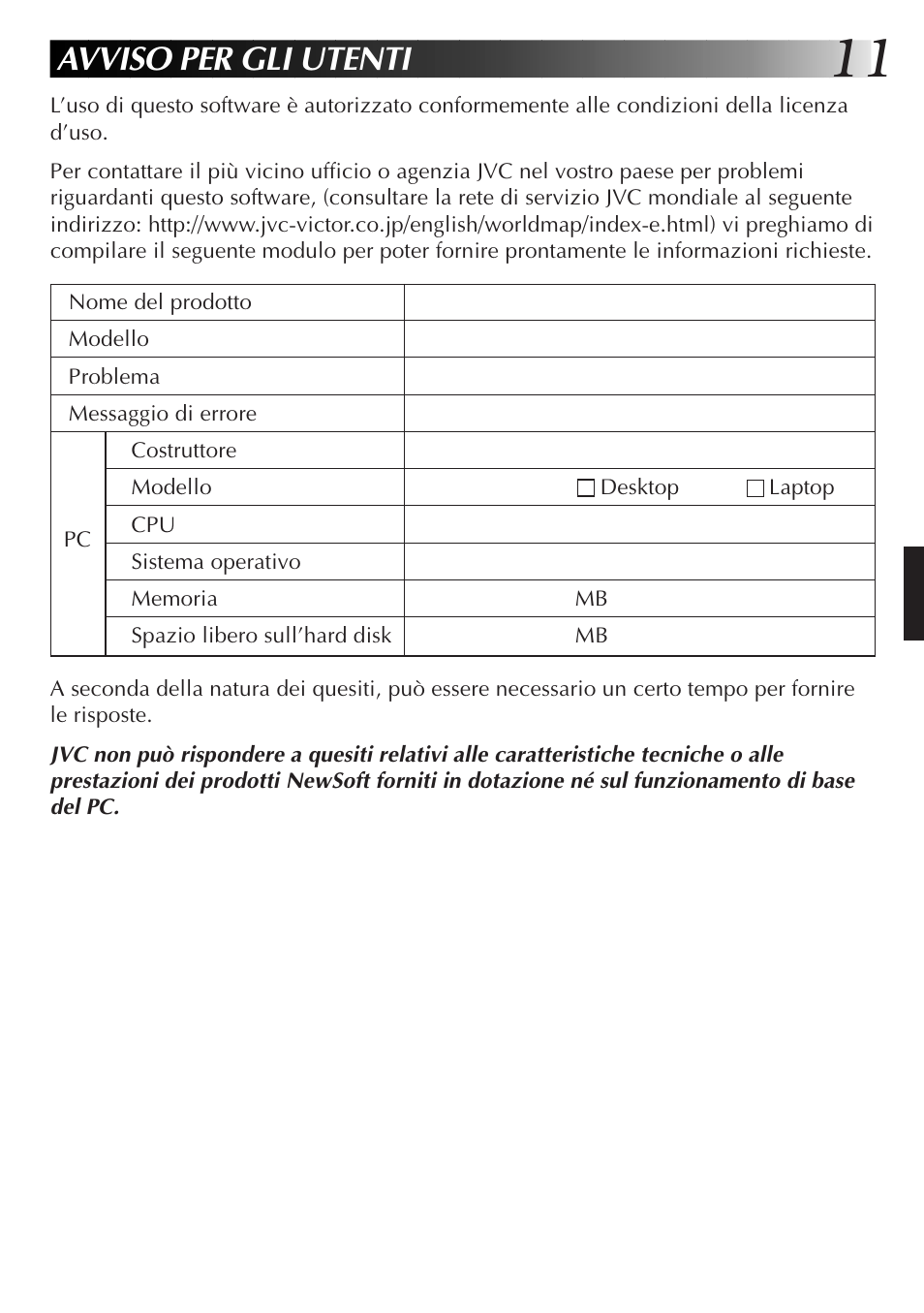 Avviso per gli utenti | JVC GR-DVL300 User Manual | Page 61 / 124