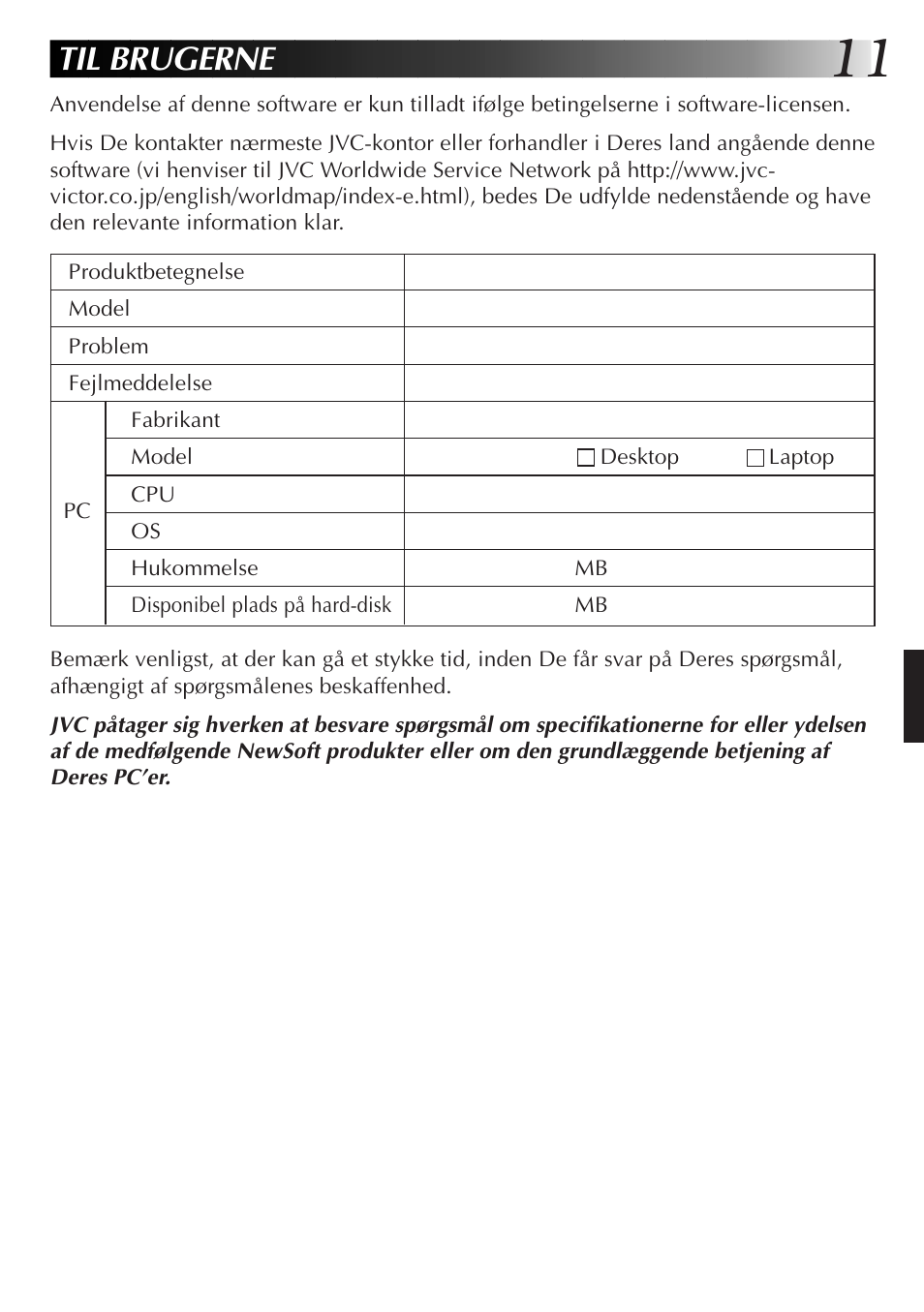 Til brugerne | JVC GR-DVL300 User Manual | Page 71 / 124