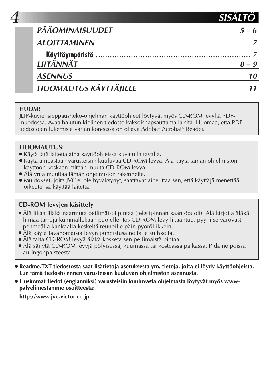 Sisältö | JVC GR-DVL300 User Manual | Page 74 / 124