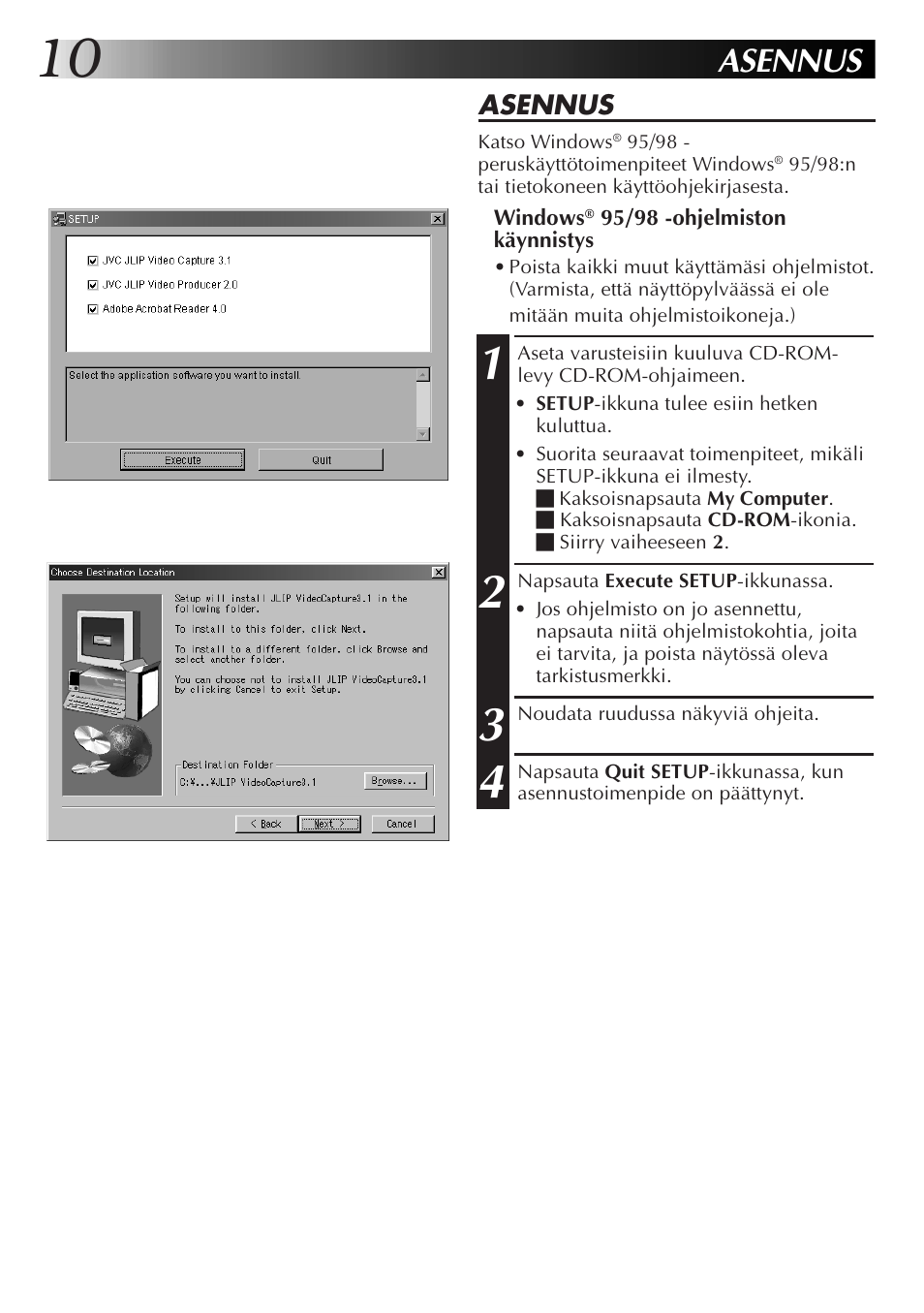 Asennus | JVC GR-DVL300 User Manual | Page 80 / 124