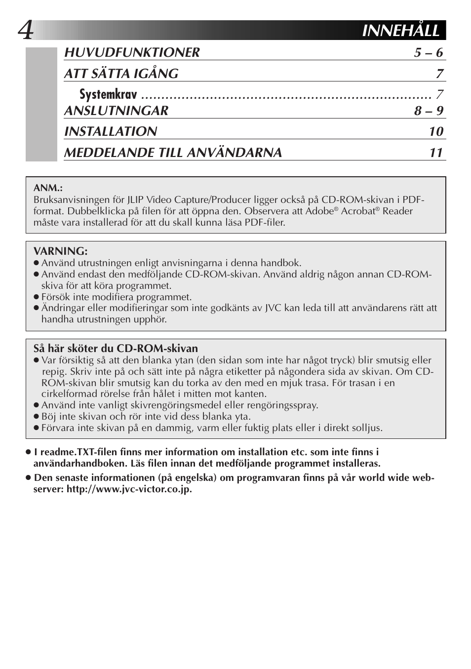 Innehåll | JVC GR-DVL300 User Manual | Page 84 / 124