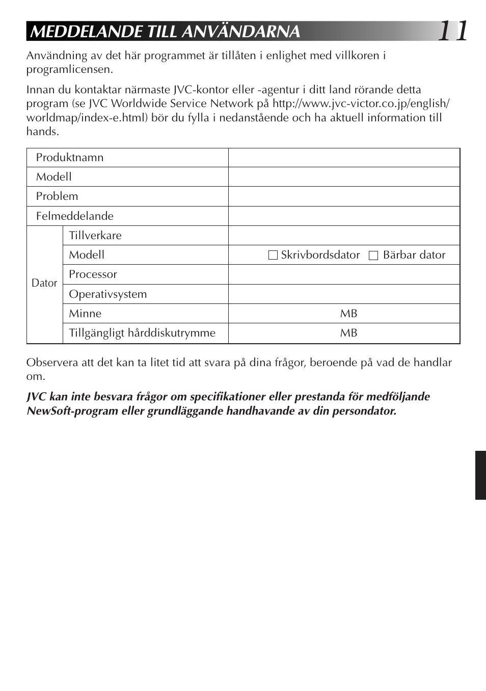 Meddelande till användarna | JVC GR-DVL300 User Manual | Page 91 / 124