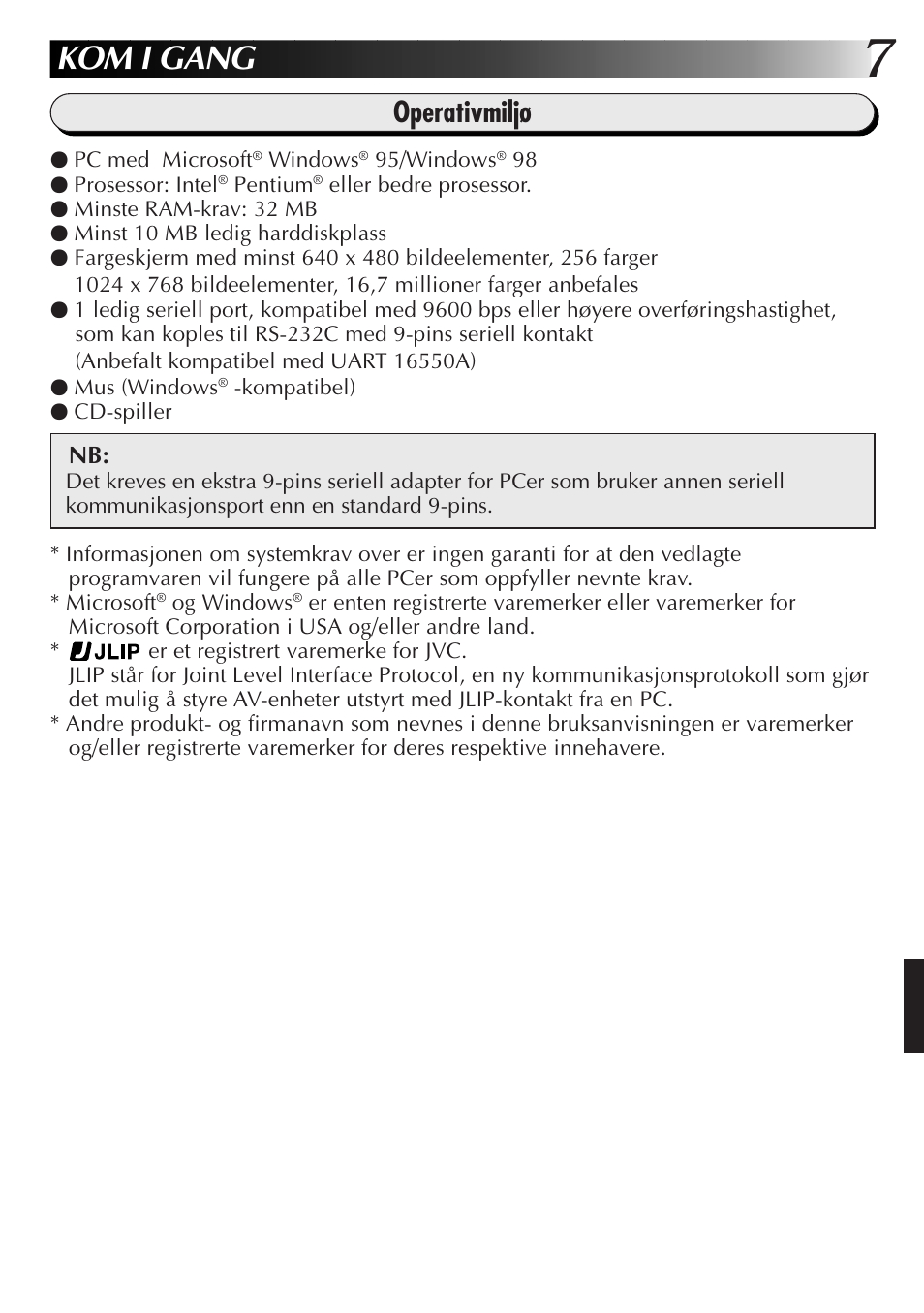 Kom i gang, Operativmiljø | JVC GR-DVL300 User Manual | Page 97 / 124