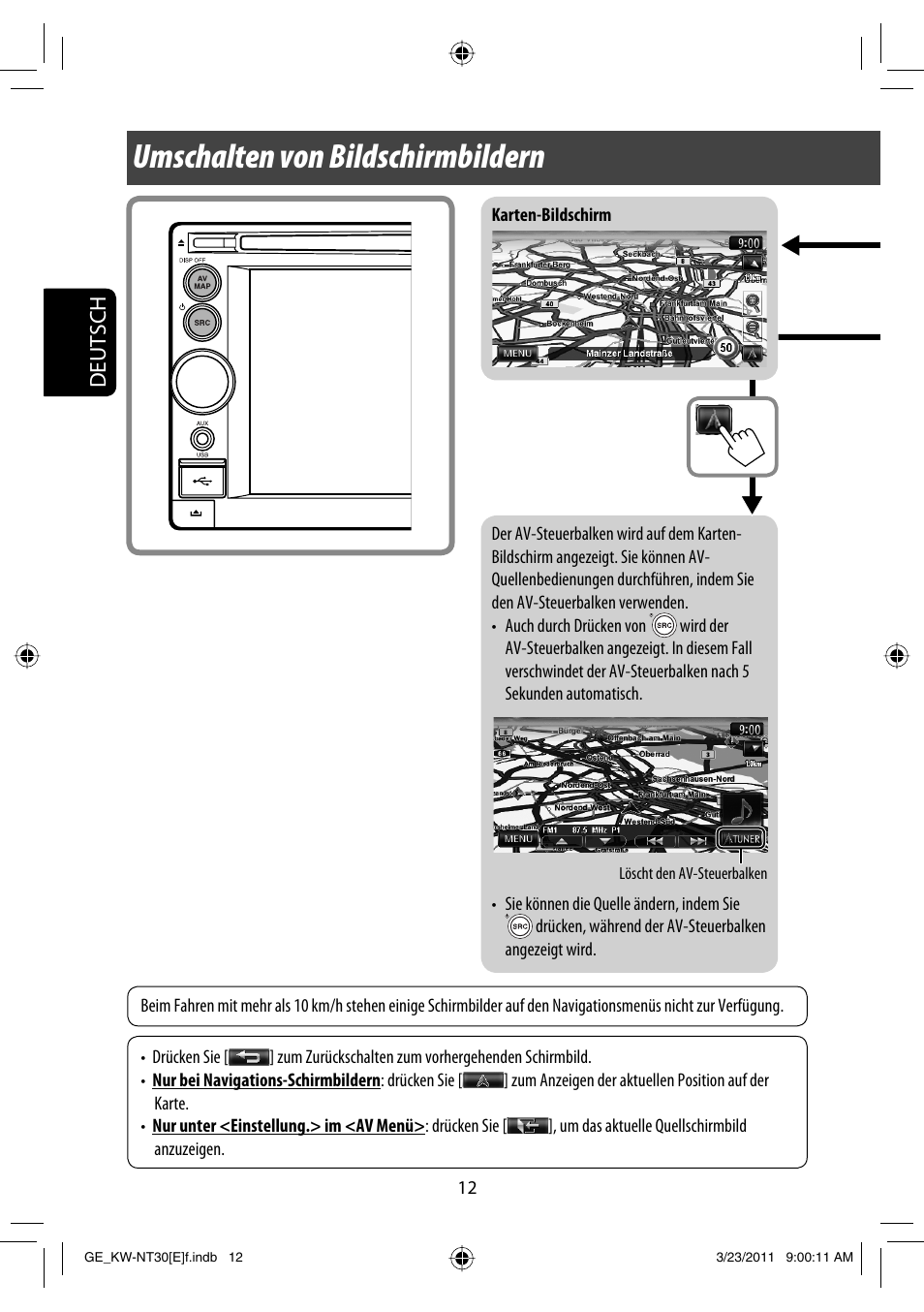 Umschalten von bildschirmbildern, Deutsch | JVC KW-NT30 User Manual | Page 102 / 274