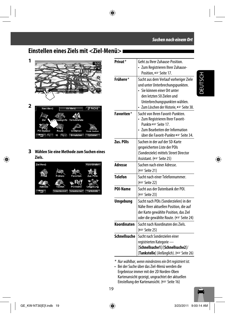 Einstellen eines ziels mit <ziel-menü, Deutsch | JVC KW-NT30 User Manual | Page 109 / 274